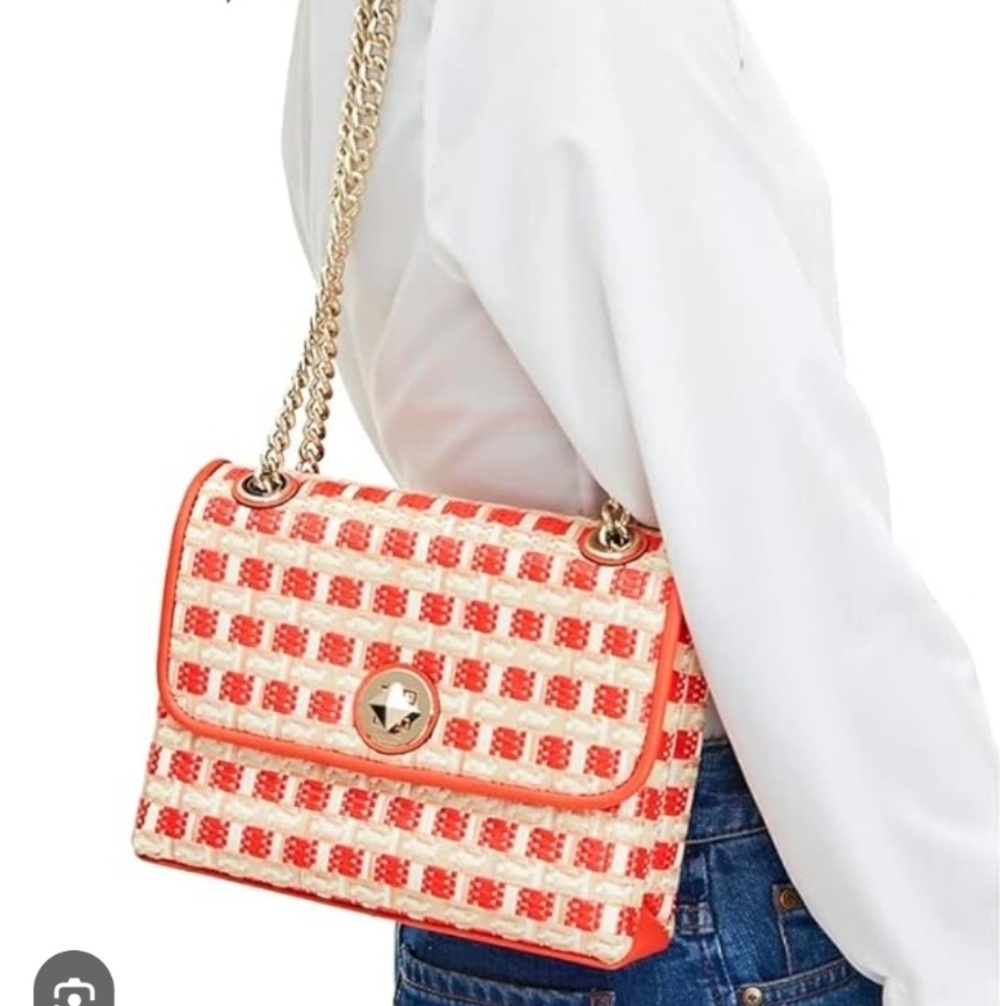 NEW Kate Spade ♠️ New York Orange natalia straw small flap crossbody bag multi - Picture 6 of 7